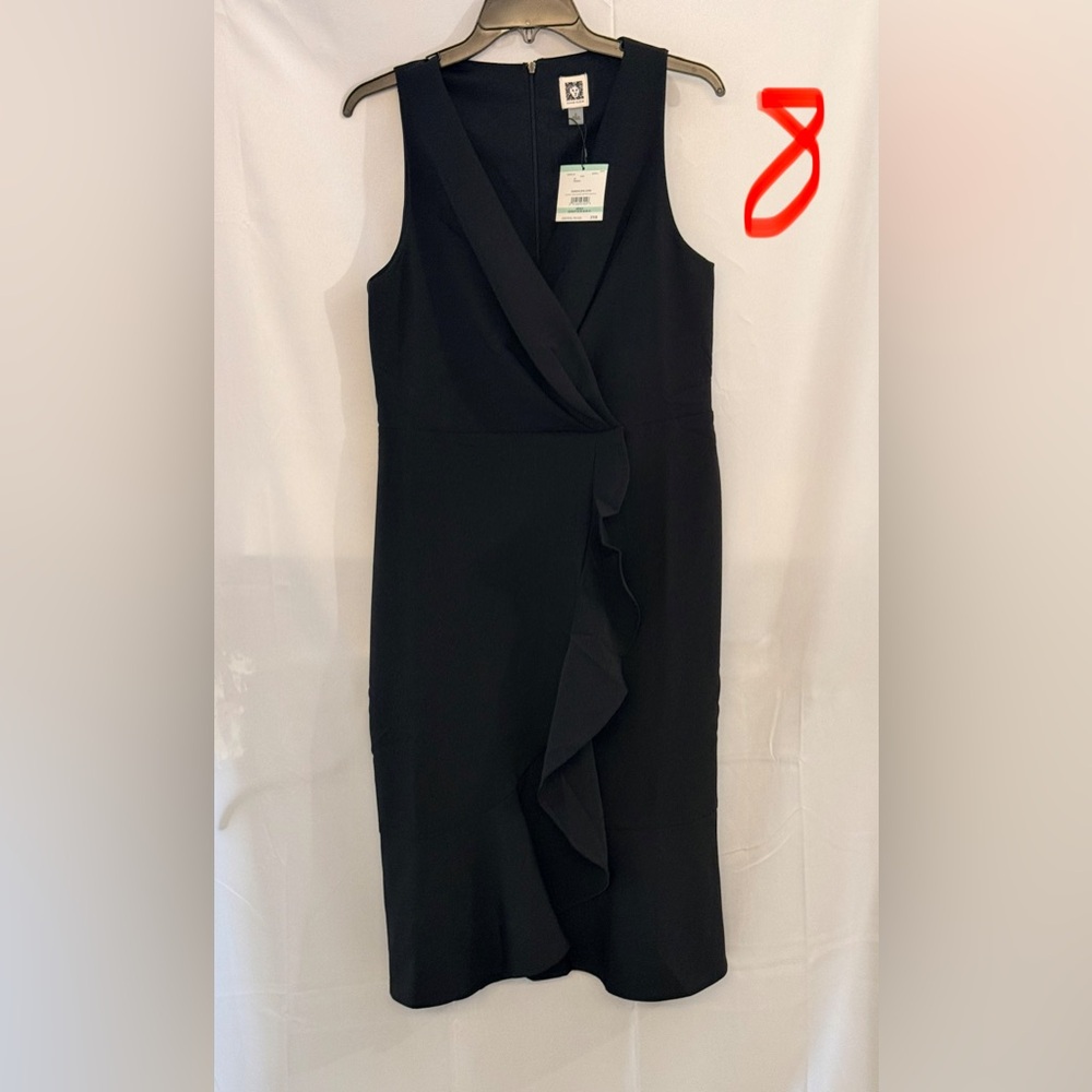 Anne Klein Black Midi Dress with Ruffle Detail